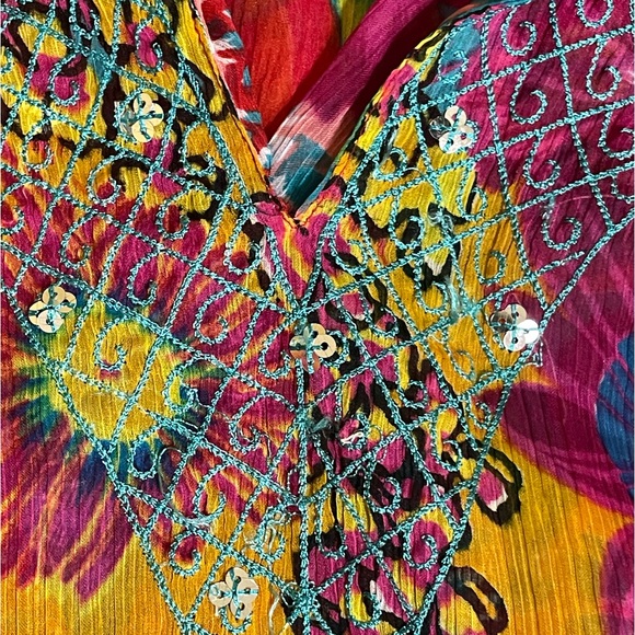 VINTAGE CHARMS Womens Pink Blue Floral Print Embroidered Tunic Size Medium - Picture 4 of 11